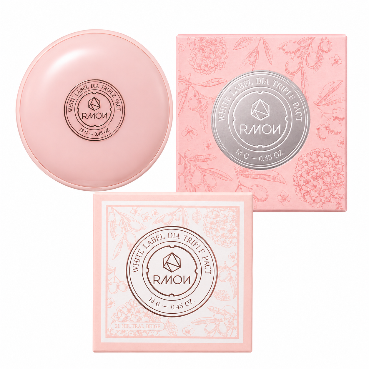Rmon White Label Dia Triple Pact 13g #No21 Natural Beige & 1 Refill